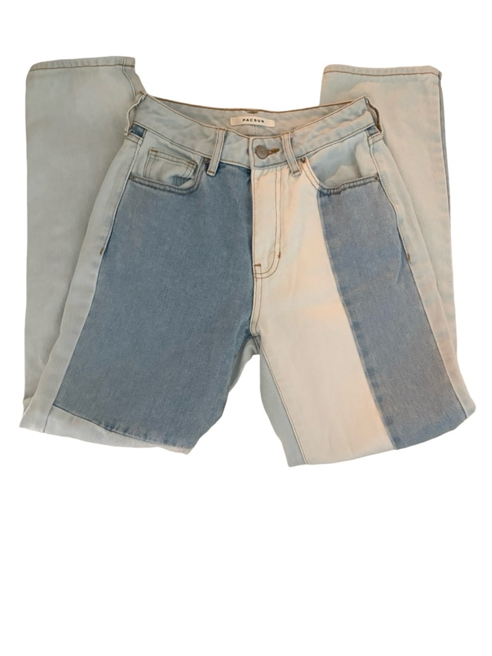 PacSun Colorblock Two-Tone High Waisted Straight Leg Jeans Blue Ivory